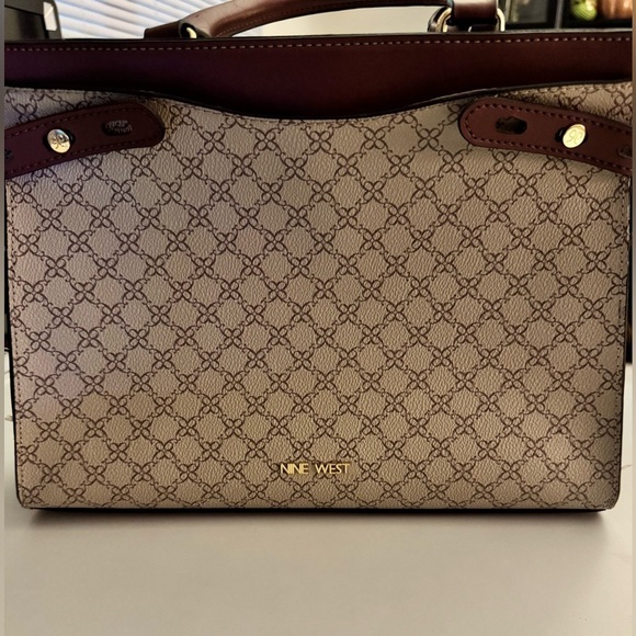 Nine West Handbags - Nine West Burgundy and Cream Tote Bag